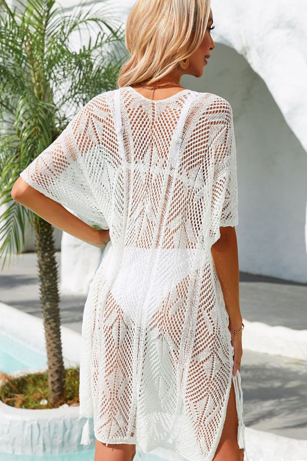 side slit tassel openwork cover-up dress