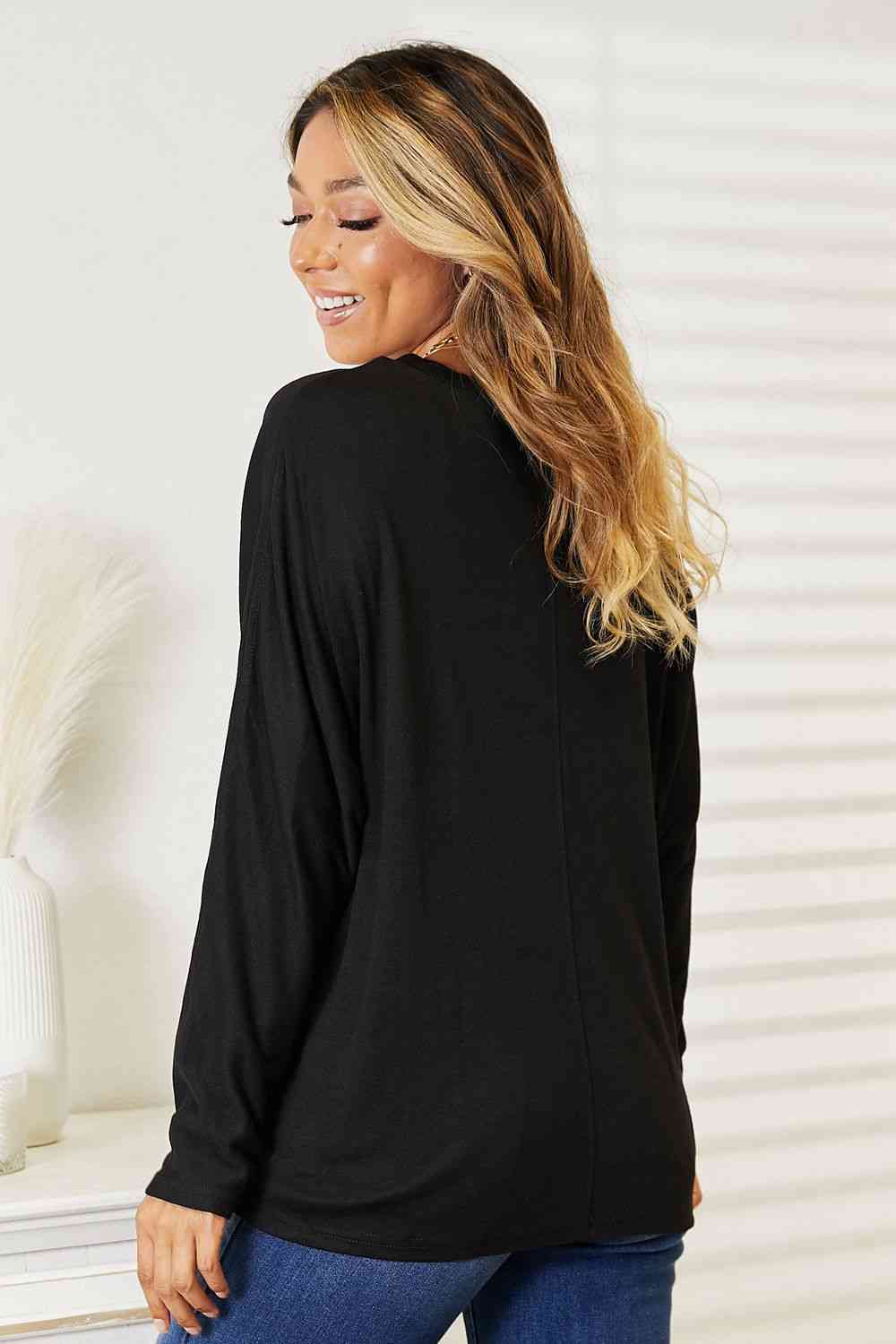 double take seam detail round neck long sleeve top