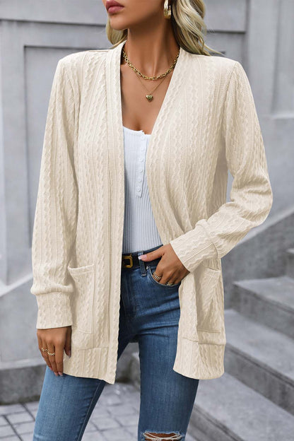 Cable-Knit Long Sleeve Cardigan with Pocket