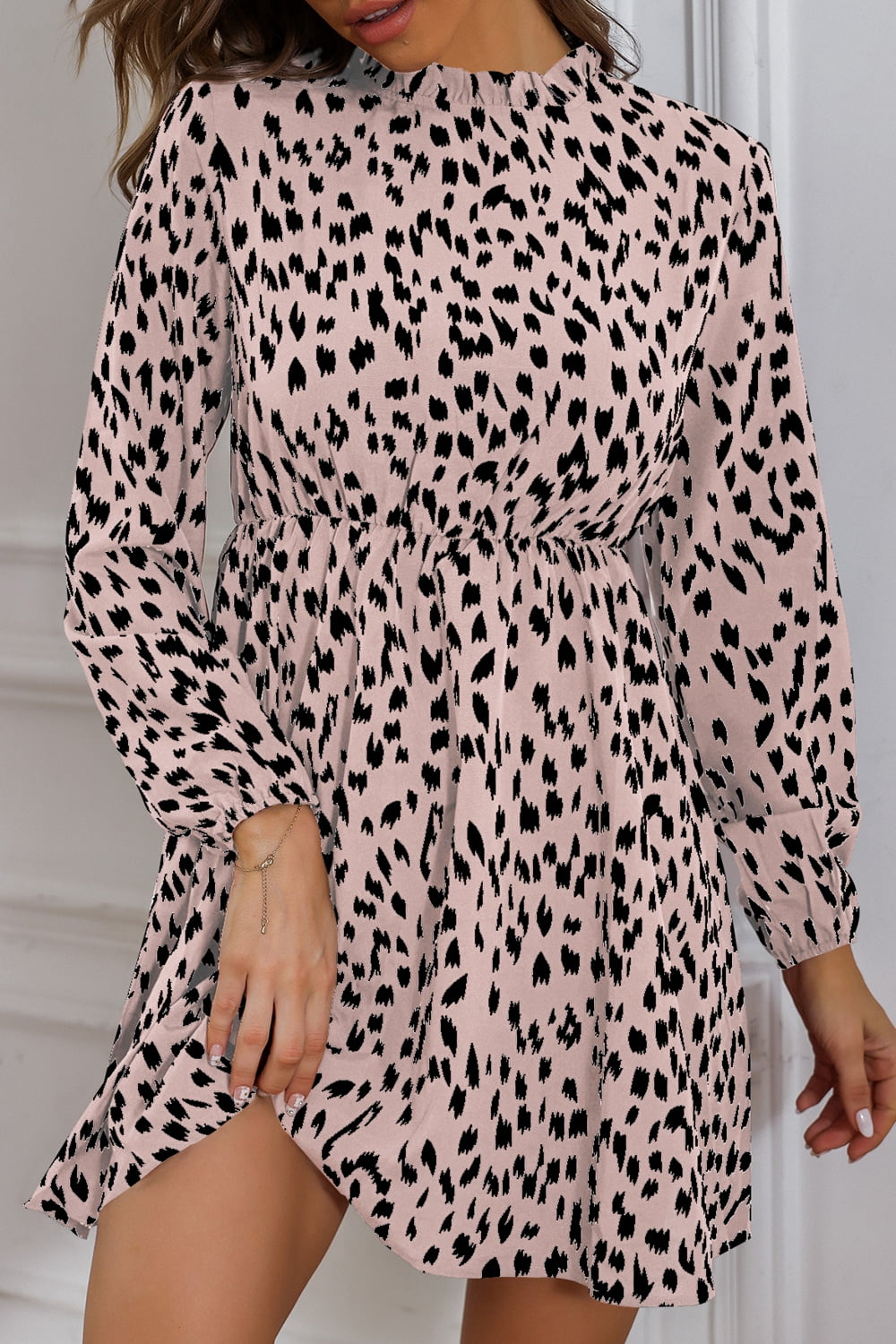 mock neck long sleeve printed dress