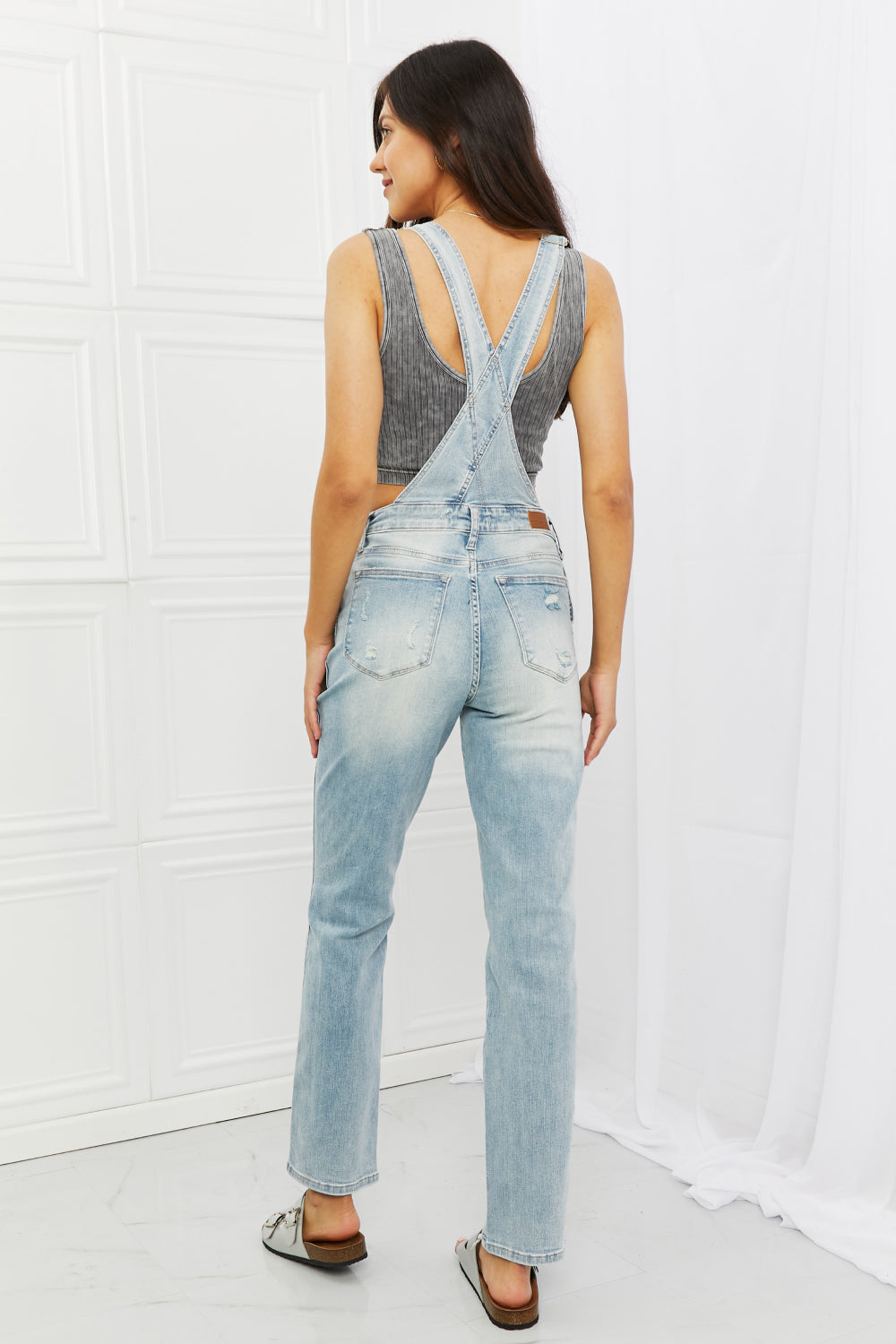 judy blue melina full size distressed straight leg overalls