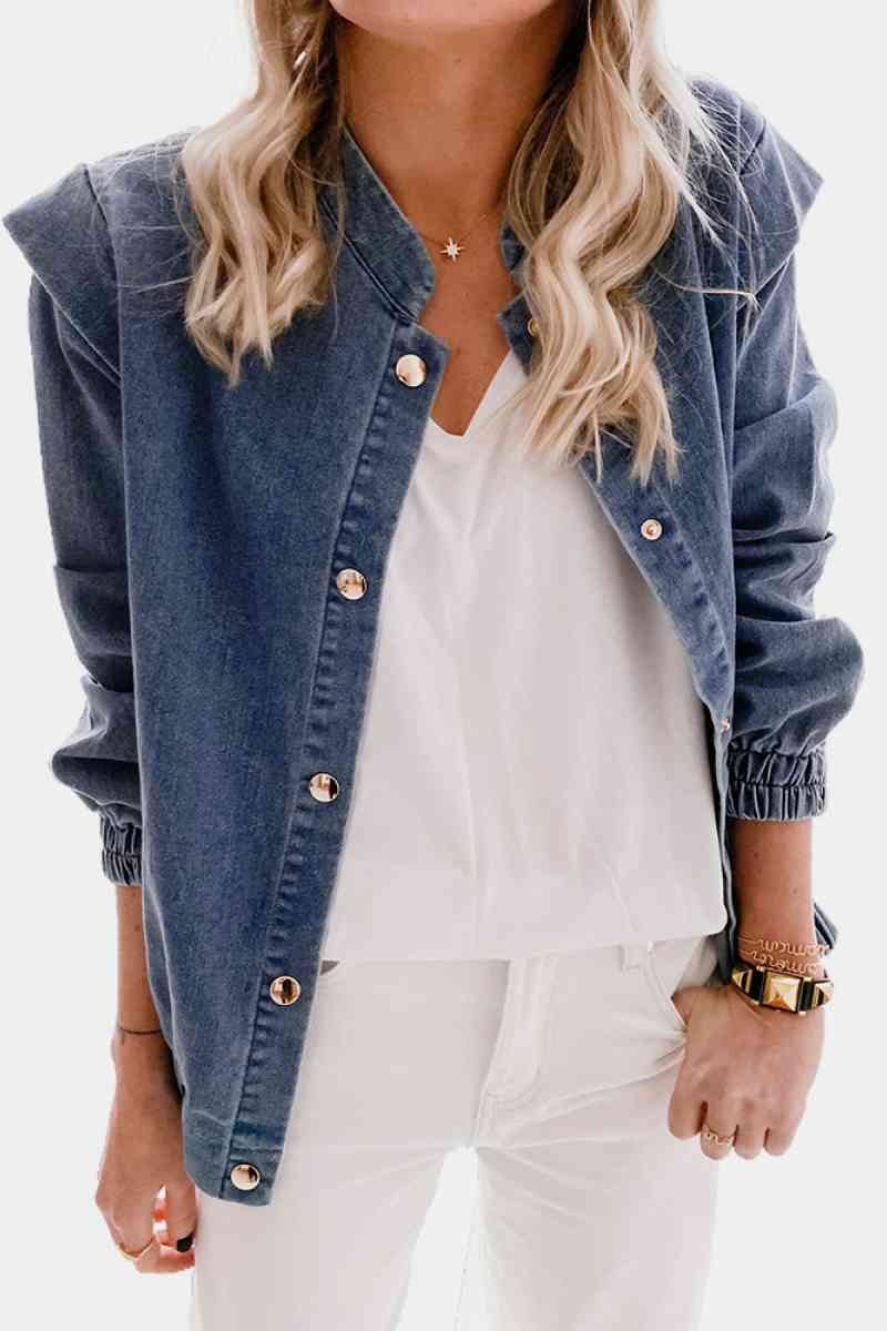 shoulder detail denim button down shirt