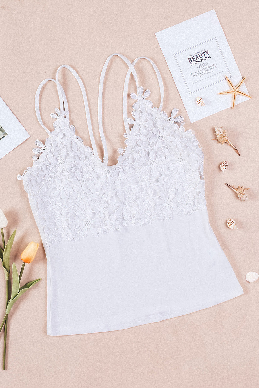 lace double spaghetti strap cami top