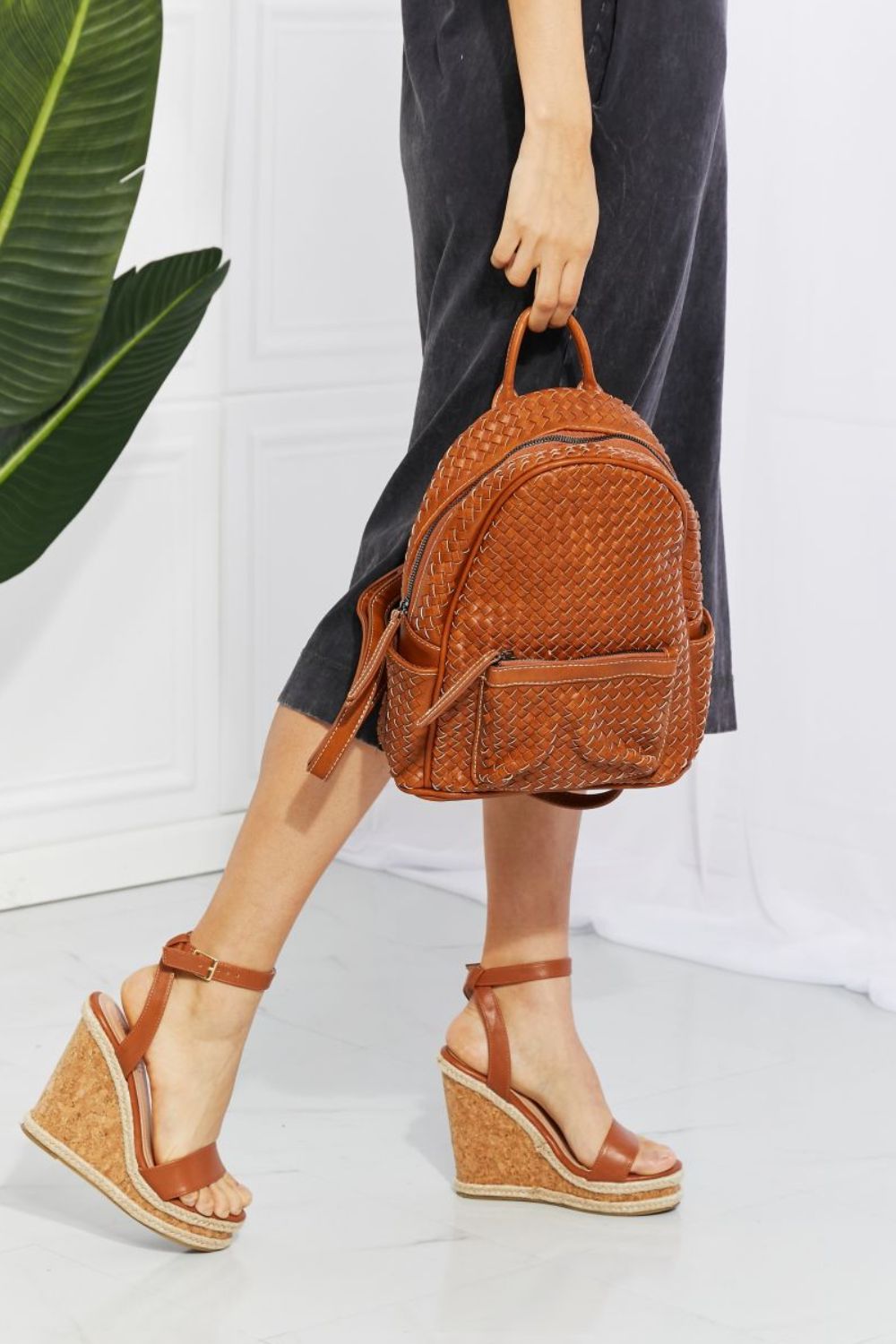 shomico certainly chic faux leather woven backpack