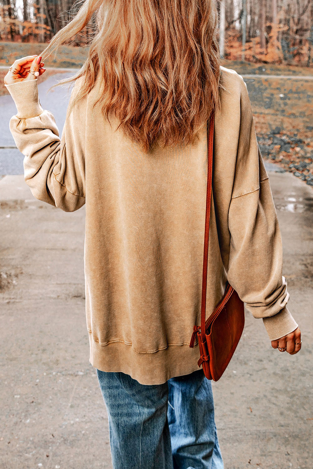 dropped shoulder round neck long sleeve blouse