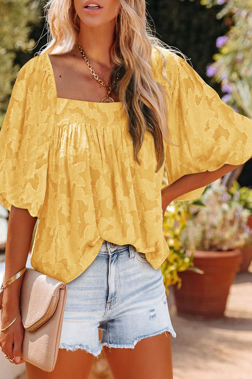 square neck puff sleeve blouse