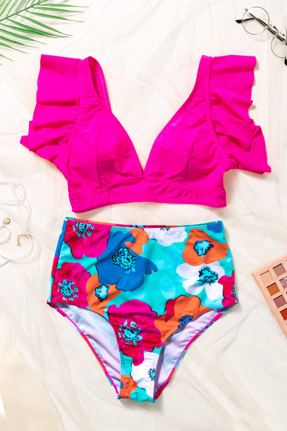 cropped swim top and floral bottoms set