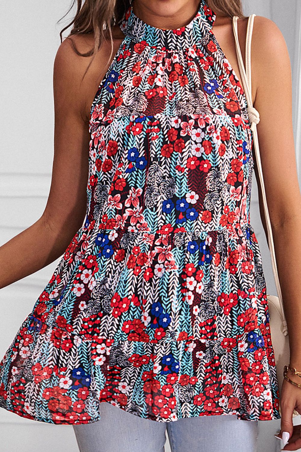 floral tied grecian neck tank