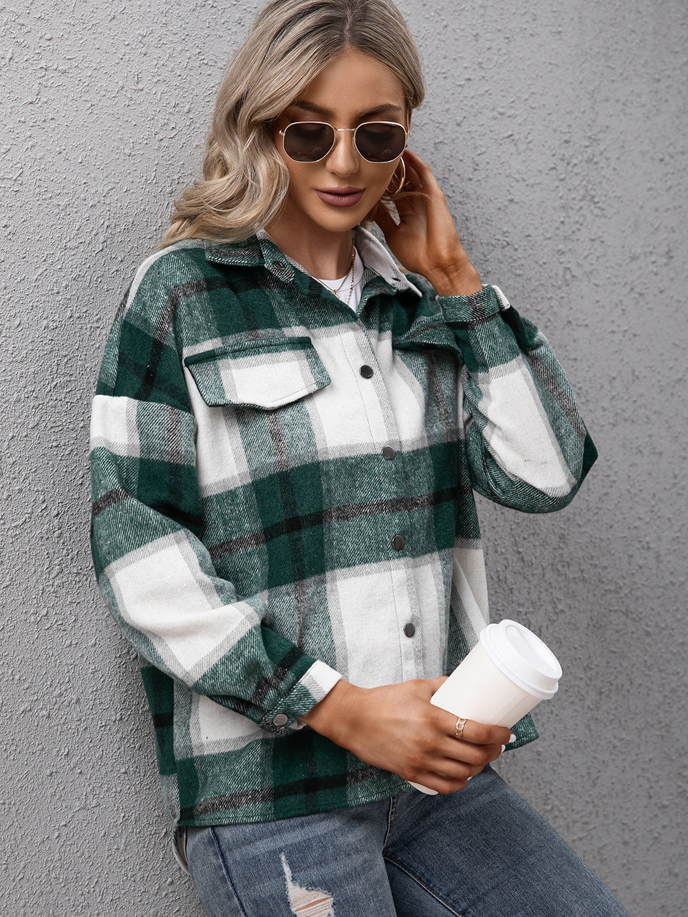 plaid long sleeve shirt jacket