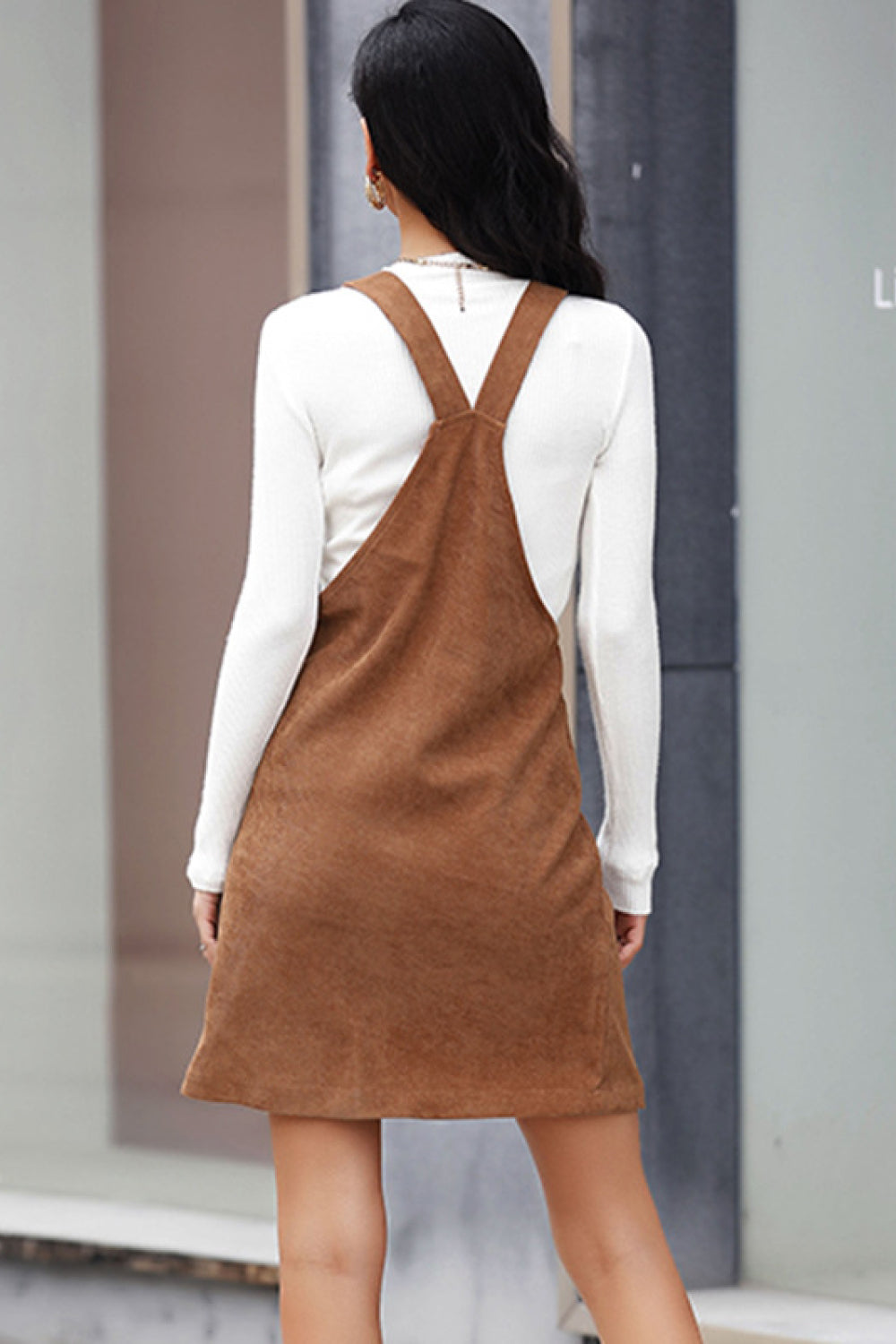 corduroy mini overall dress with pocket