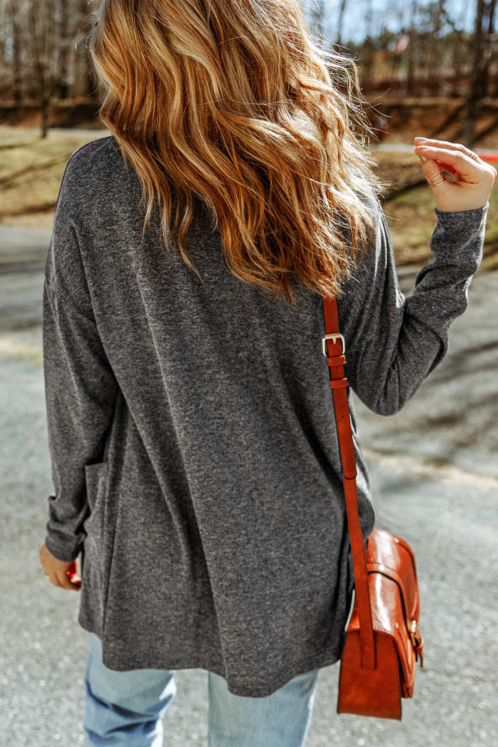 long sleeve dropped shoulder cardigan with pocket