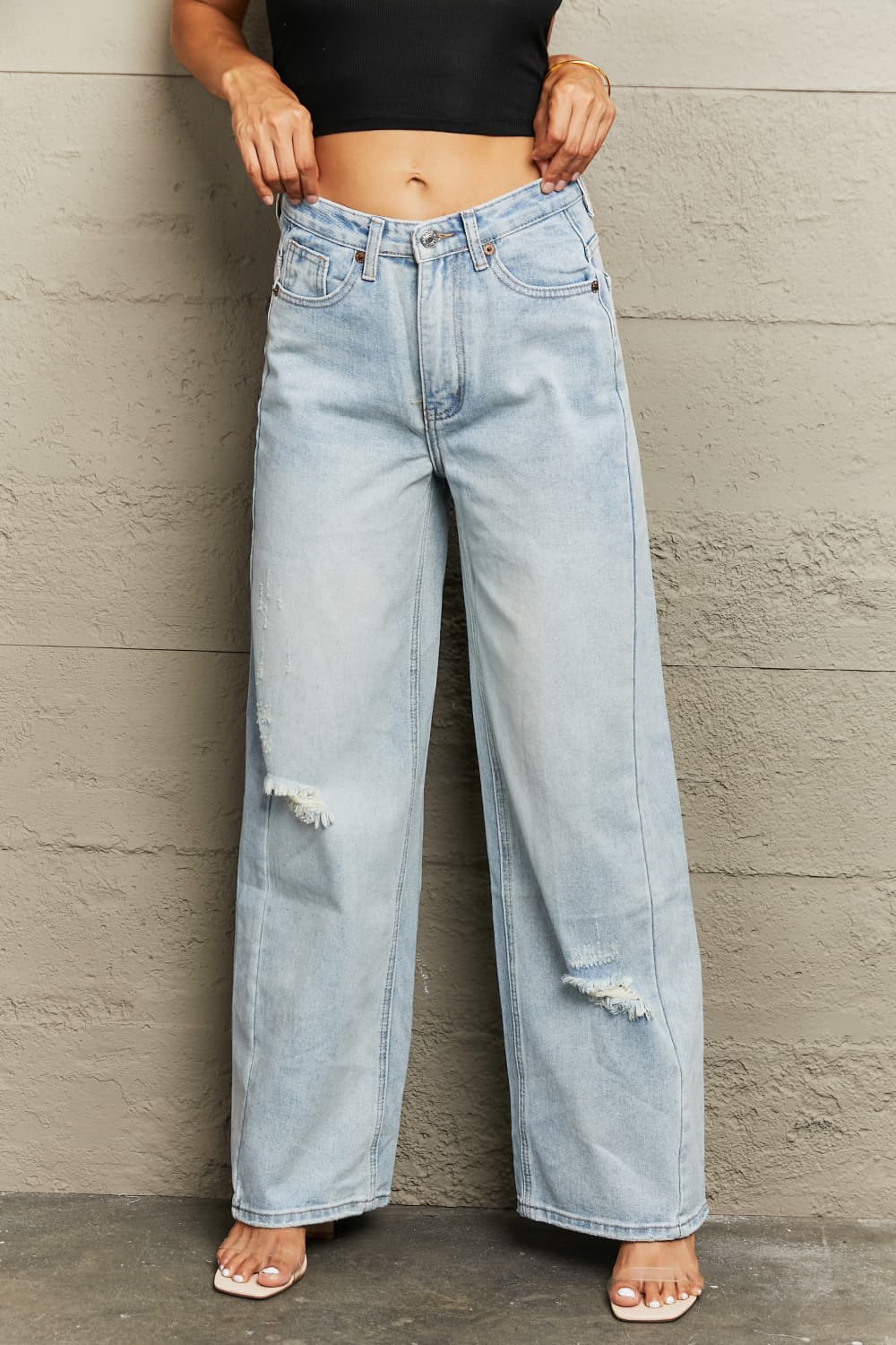 distressed wide leg jeans