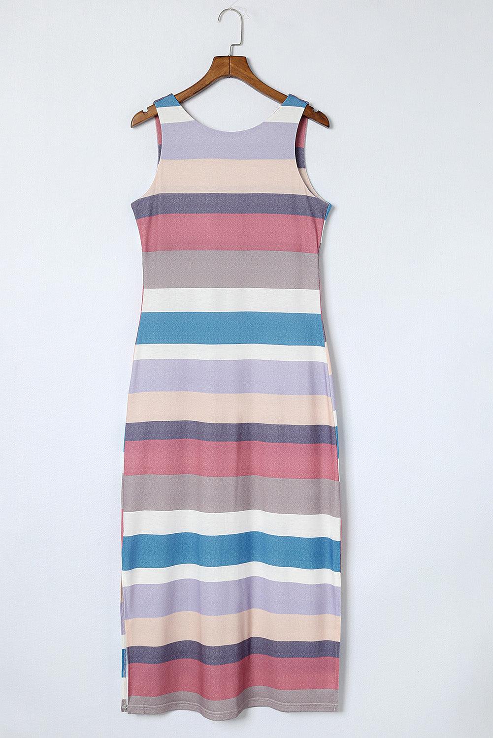 striped slit sleeveless maxi dress