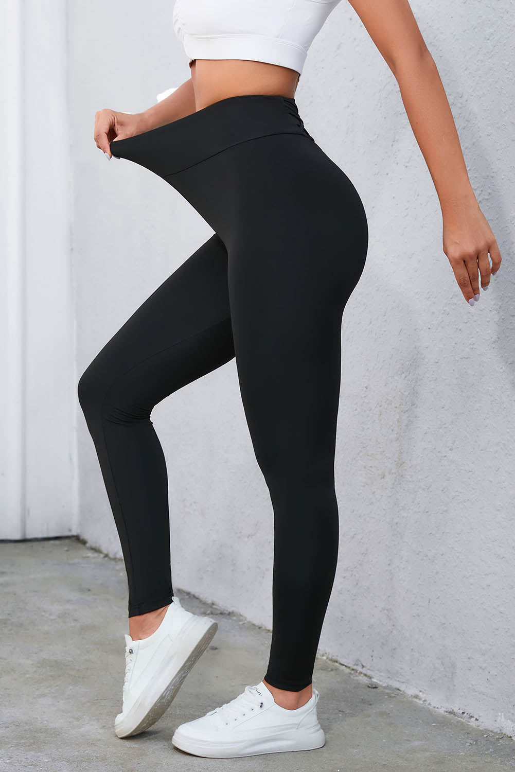 crisscross detail wide waistband leggings