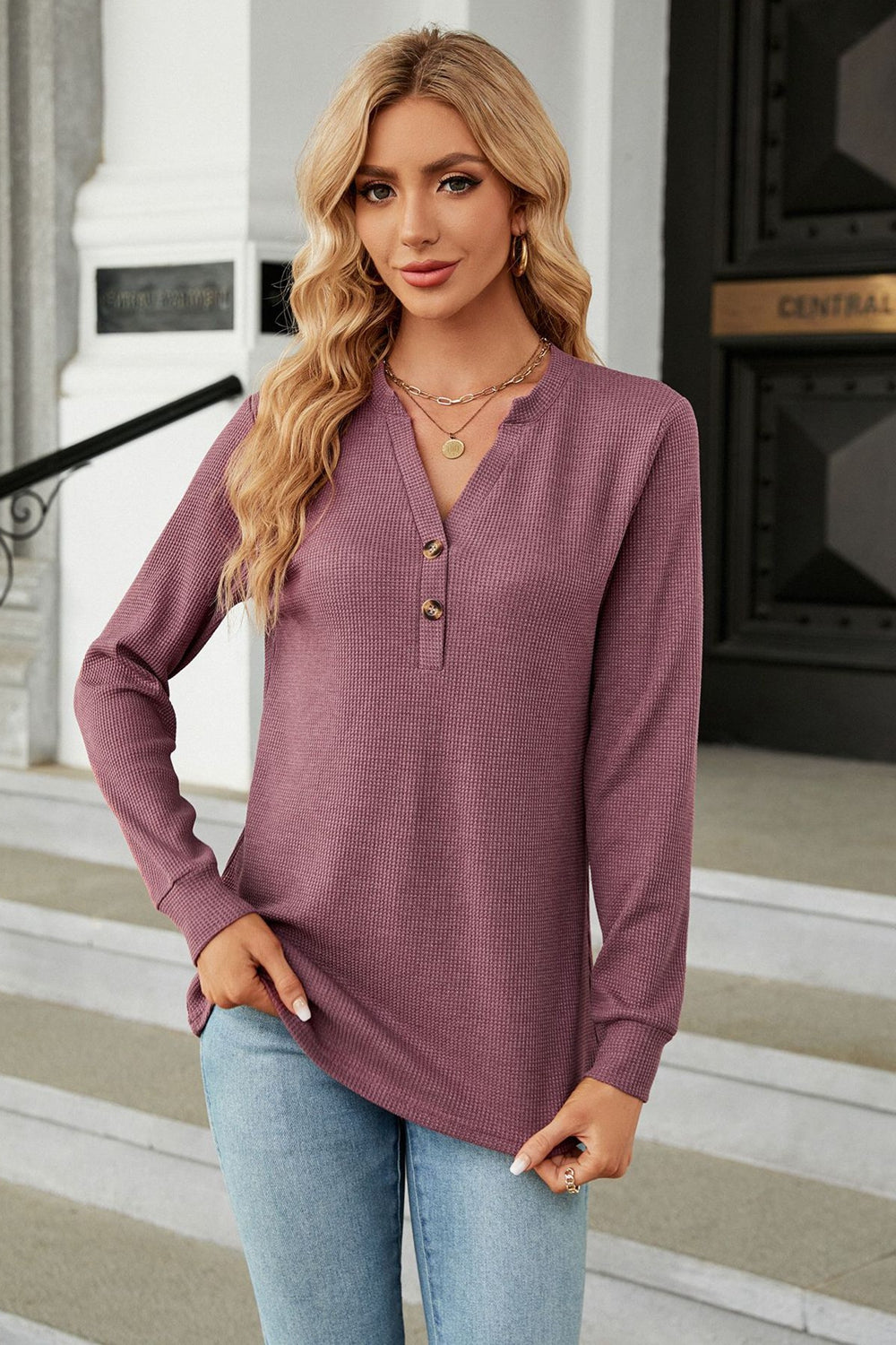 v-neck long sleeve blouse