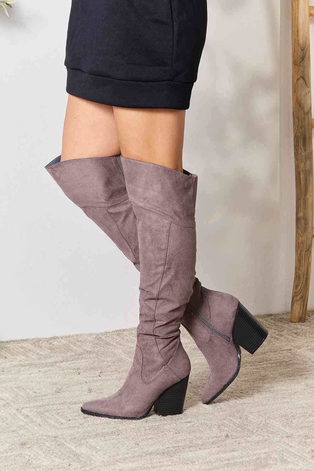 east lion corp block heel knee high boots