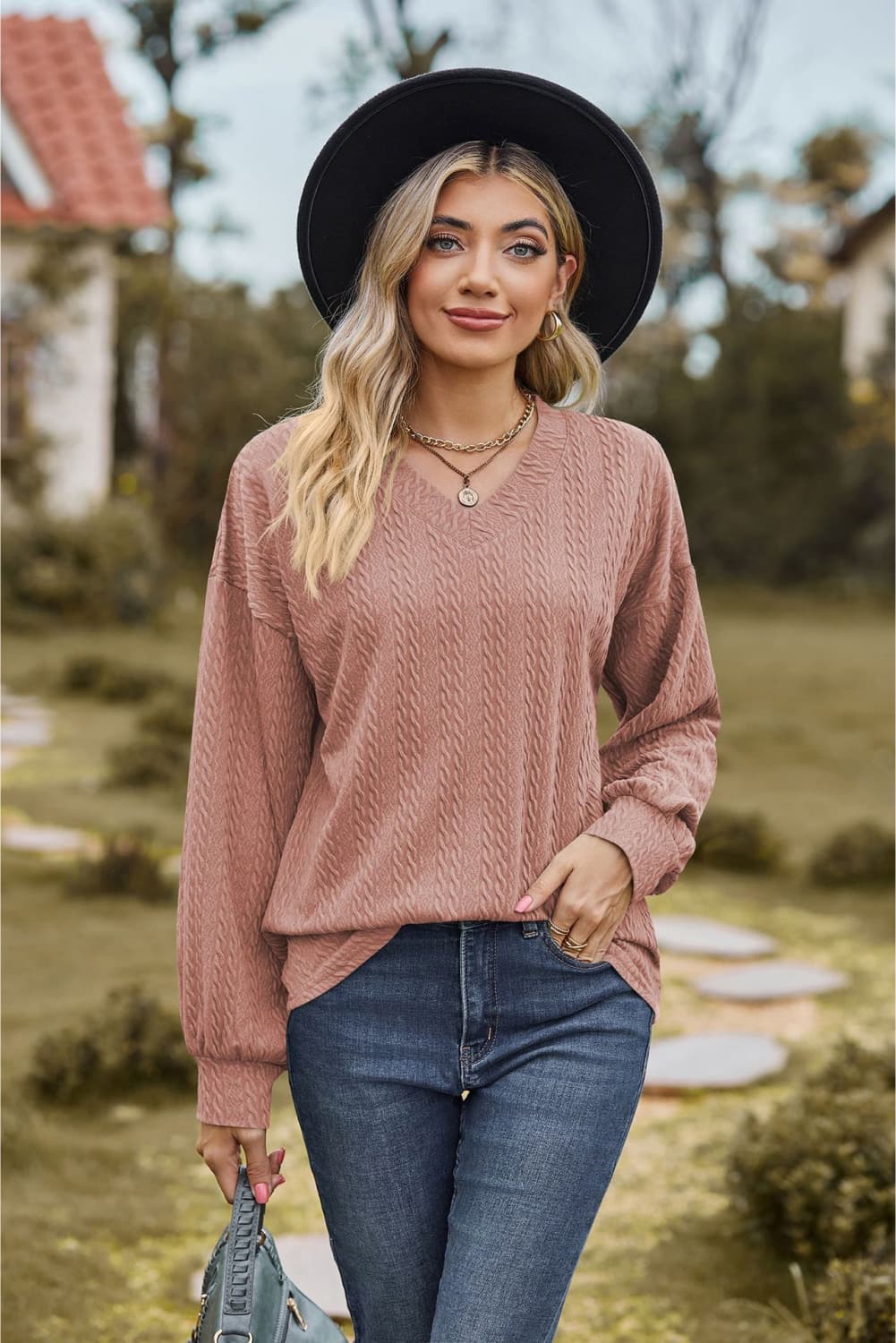 v-neck dropped shoulder blouse