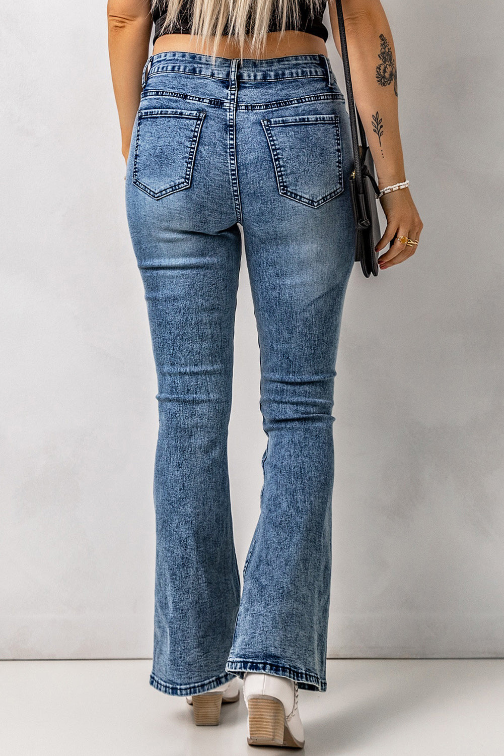 baeful vintage wash flare jeans with pockets