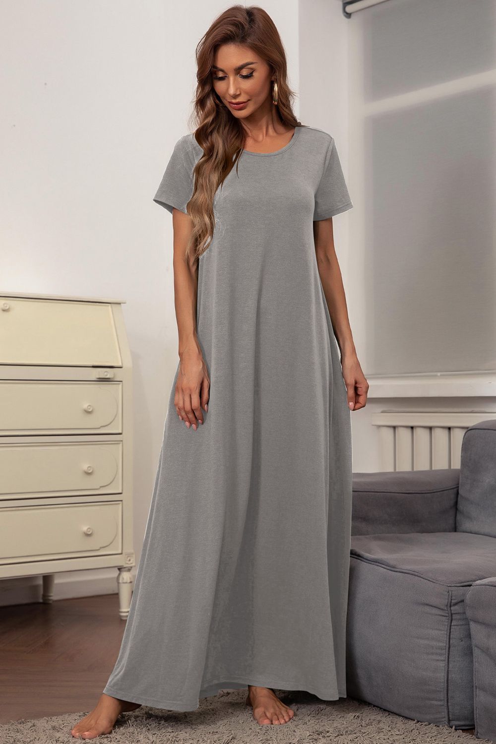 round neck short sleeve maxi dress