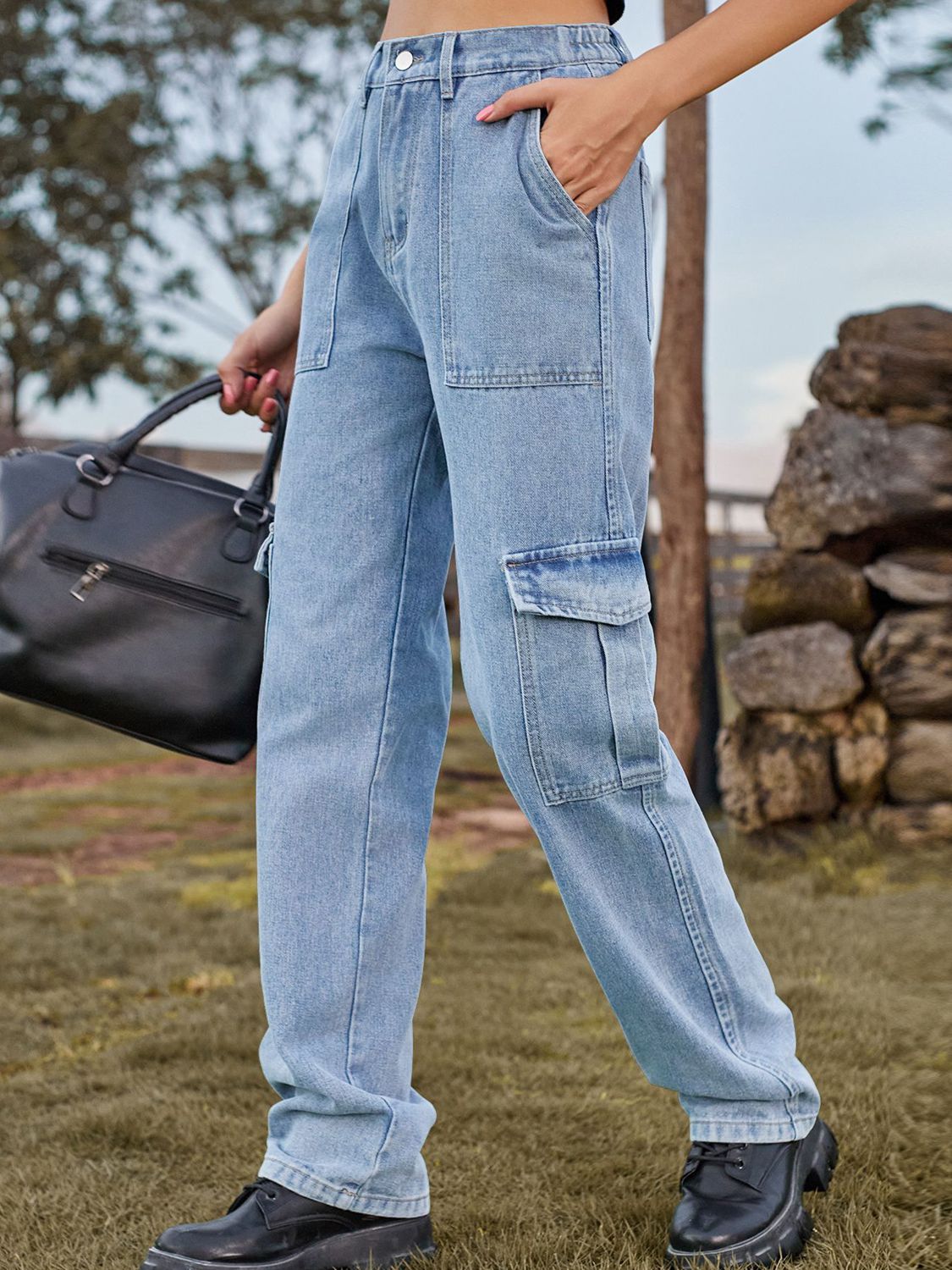 high waist cargo jeans