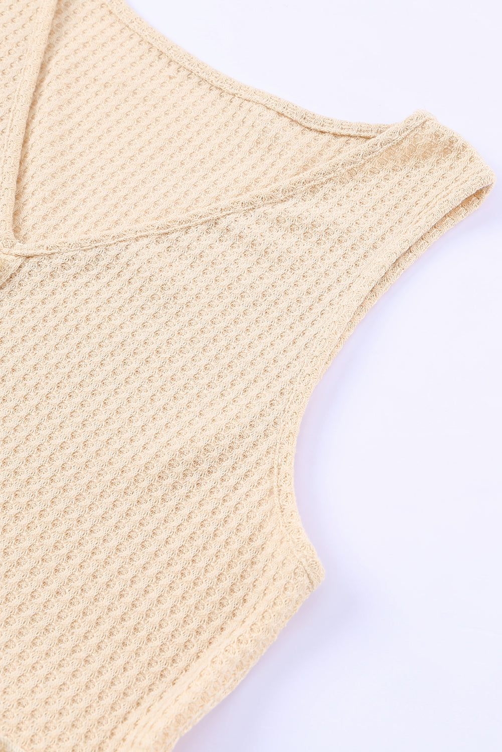 decorative button v-neck waffle-knit babydoll tank