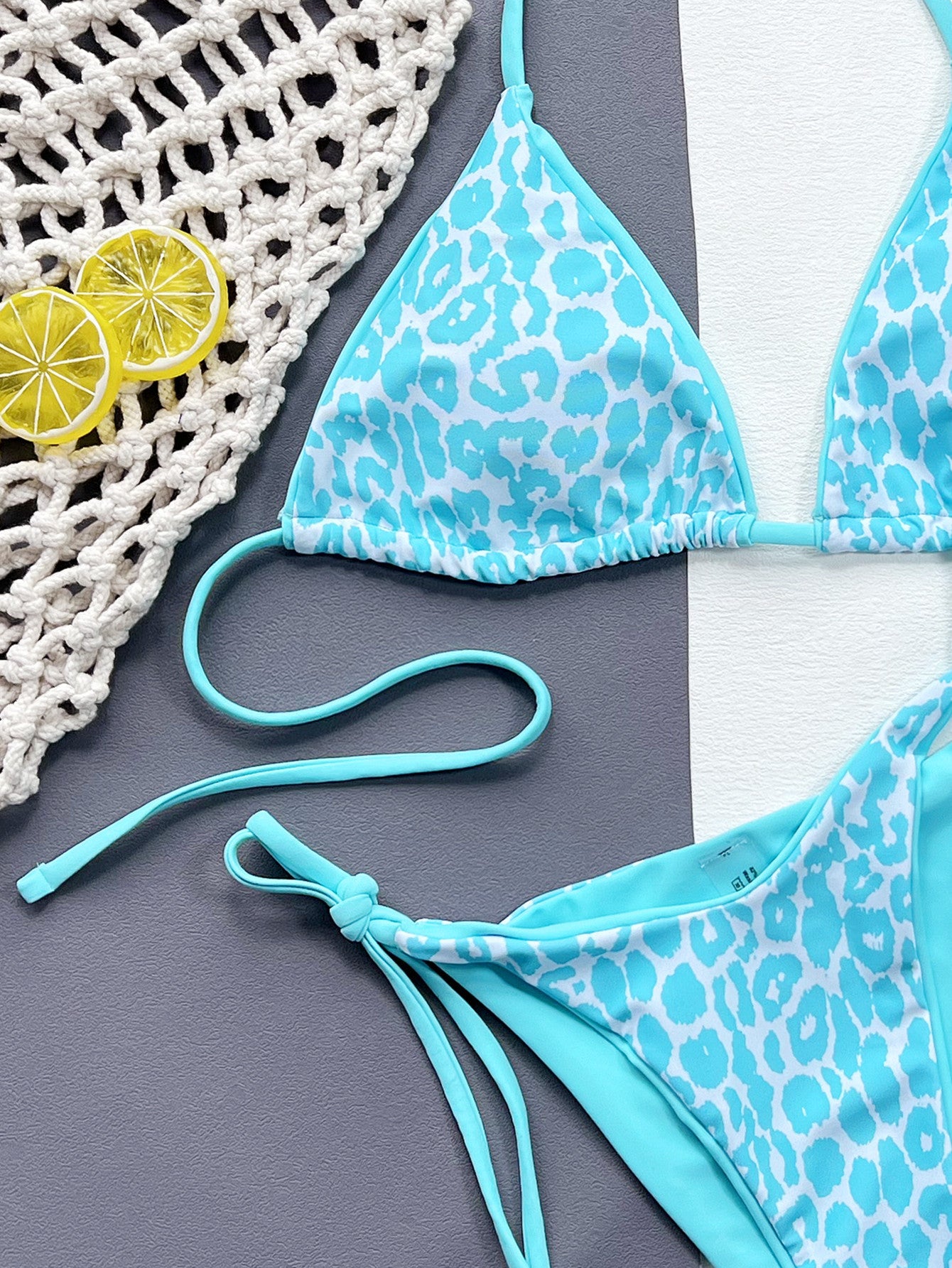 leopard print halter neck tie side bikini set