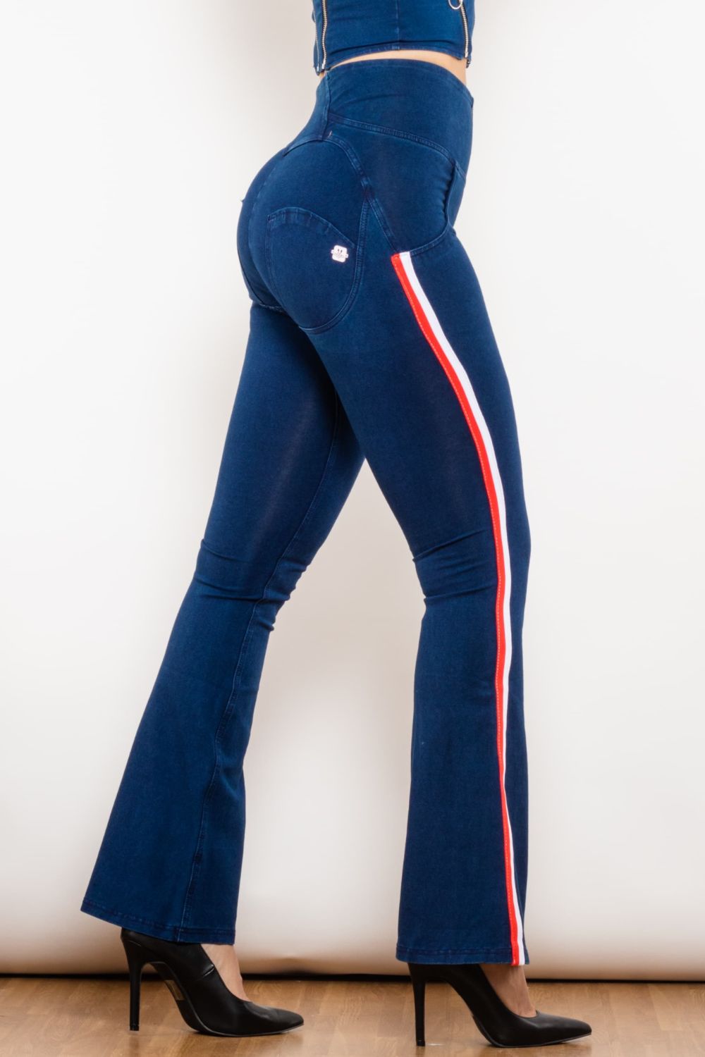 side stripe zip closure bootcut jeans