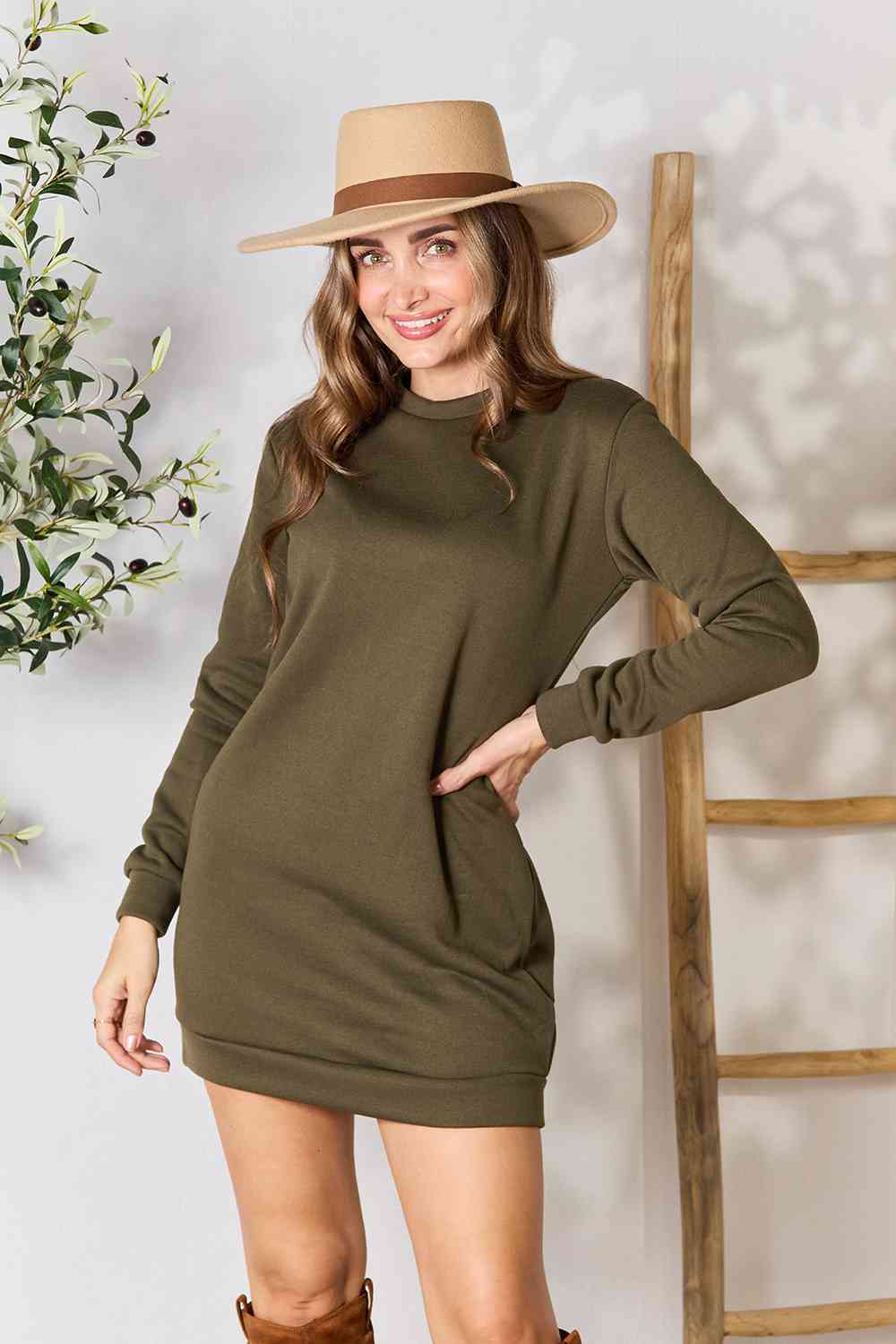 Double Take Round Neck Long Sleeve Mini Dress with Pockets – Lux Burke