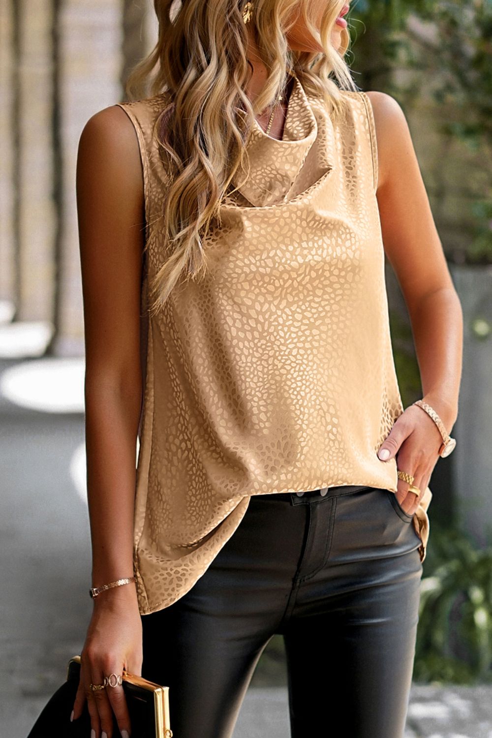 printed cowl neck tank