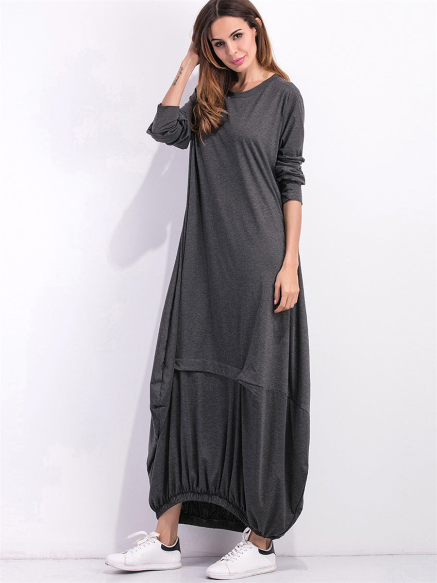 full size round neck long sleeve sweatshirt dress