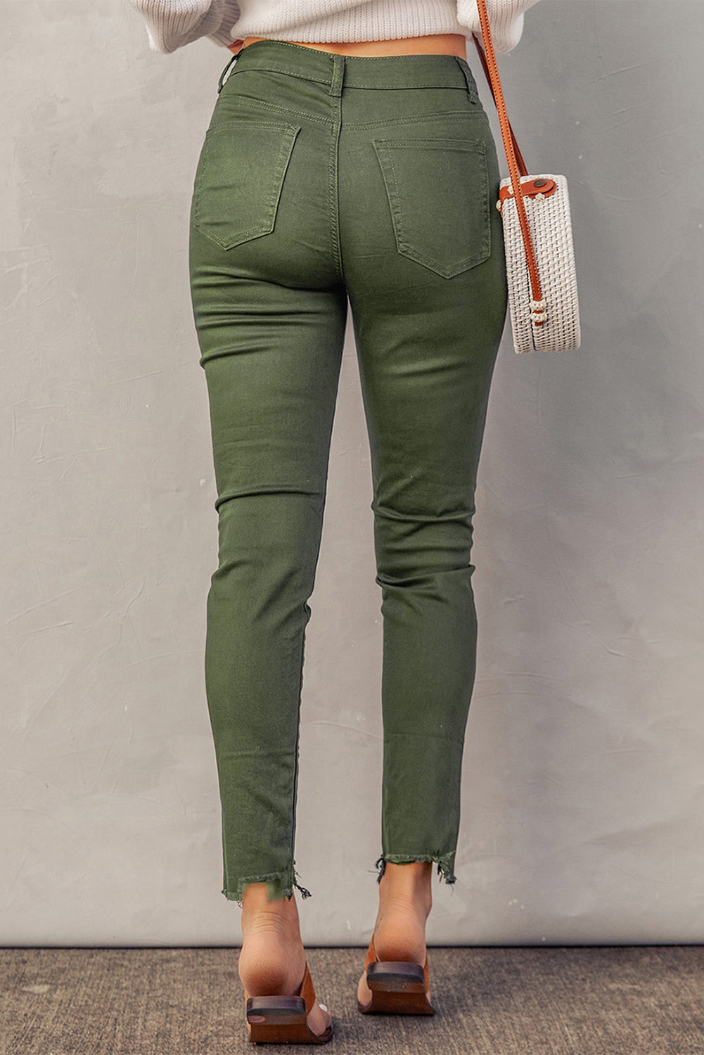 baeful button fly hem detail skinny jeans