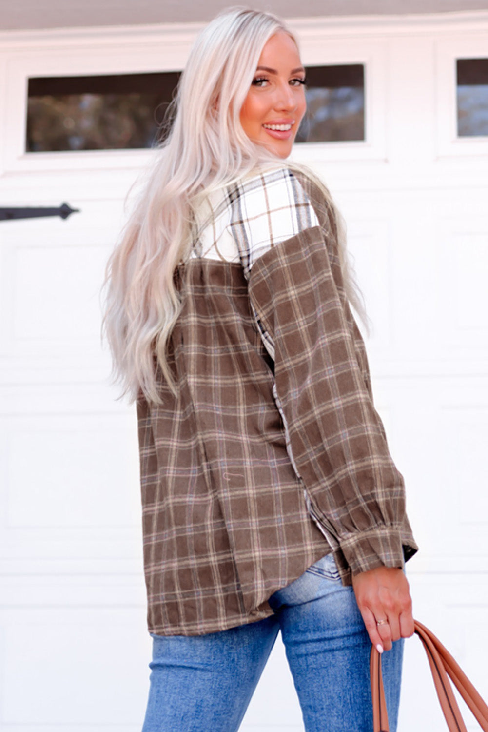 plaid contrast button up shirt jacket