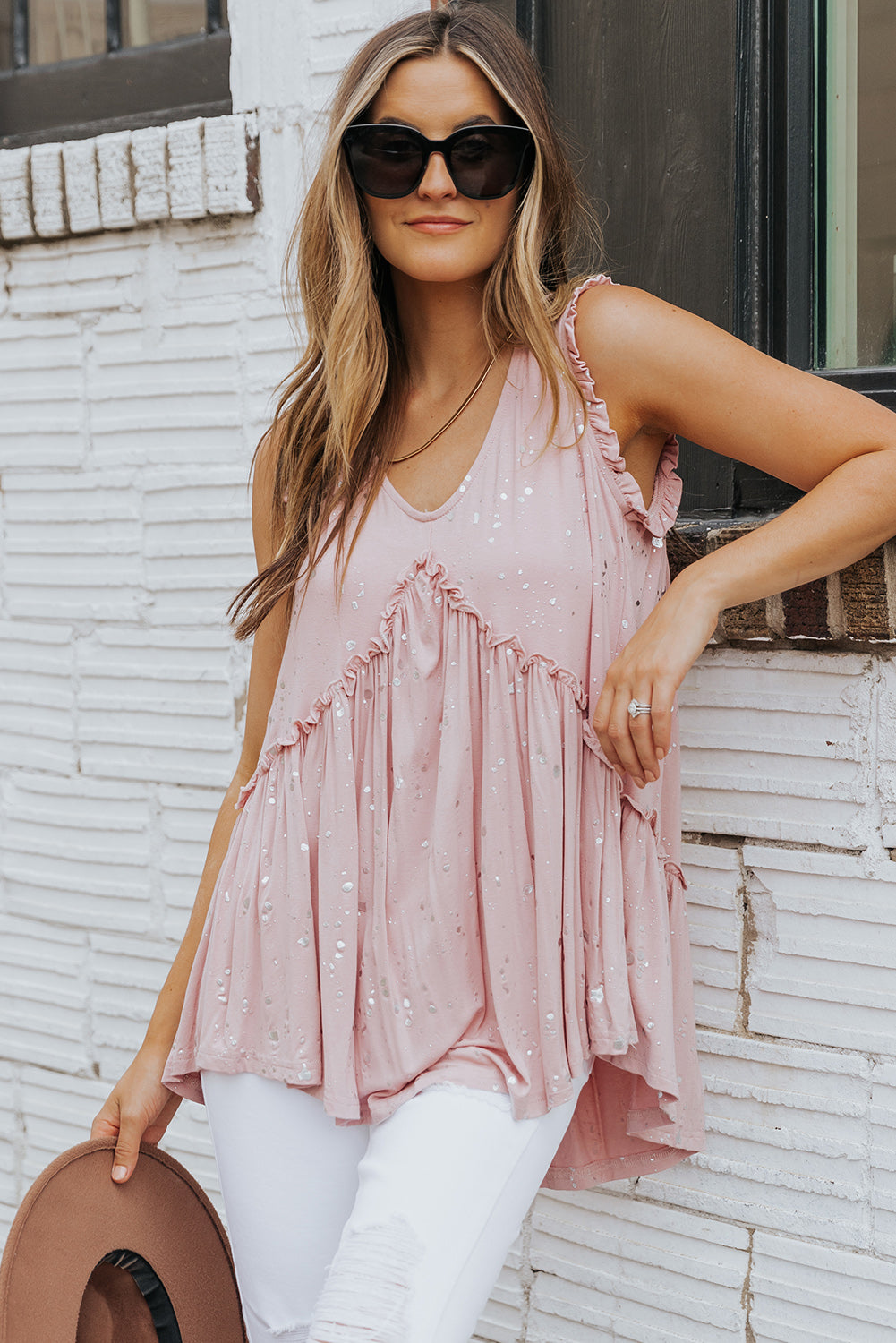 foil frill trim sleeveless top