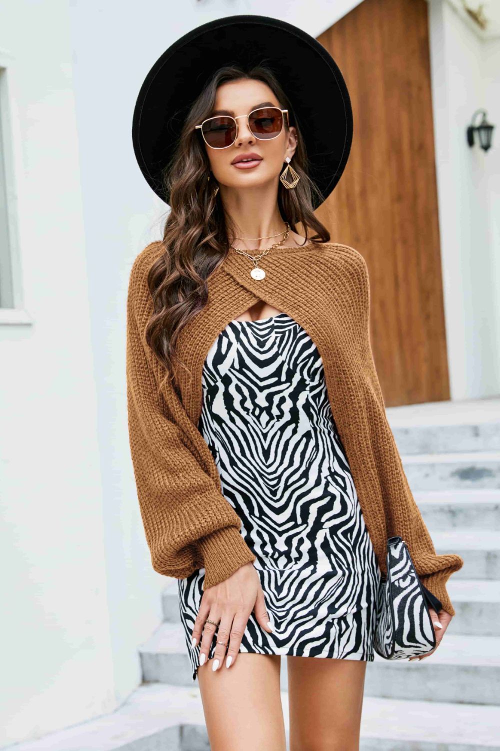 rib-knit cropped poncho