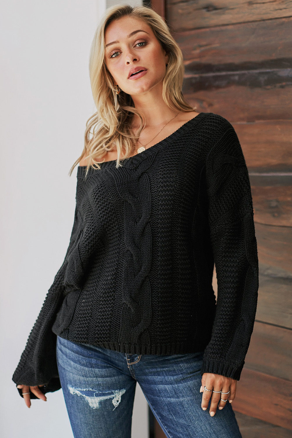 cable knit v-neck sweater