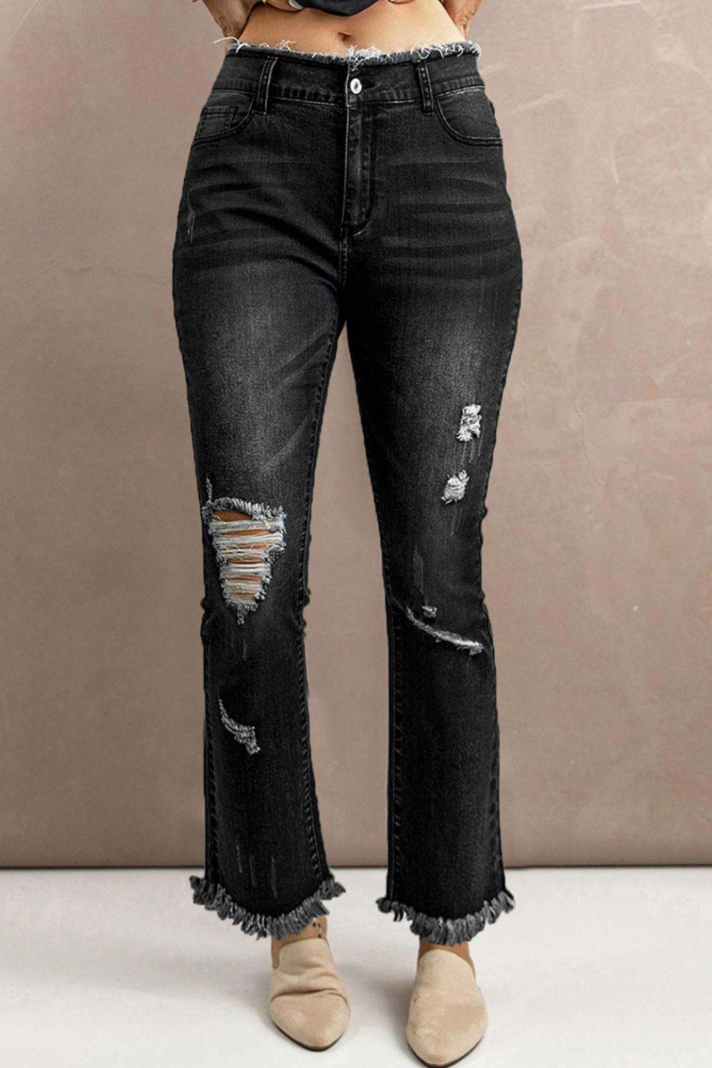 baeful high waist distressed raw hem jeans