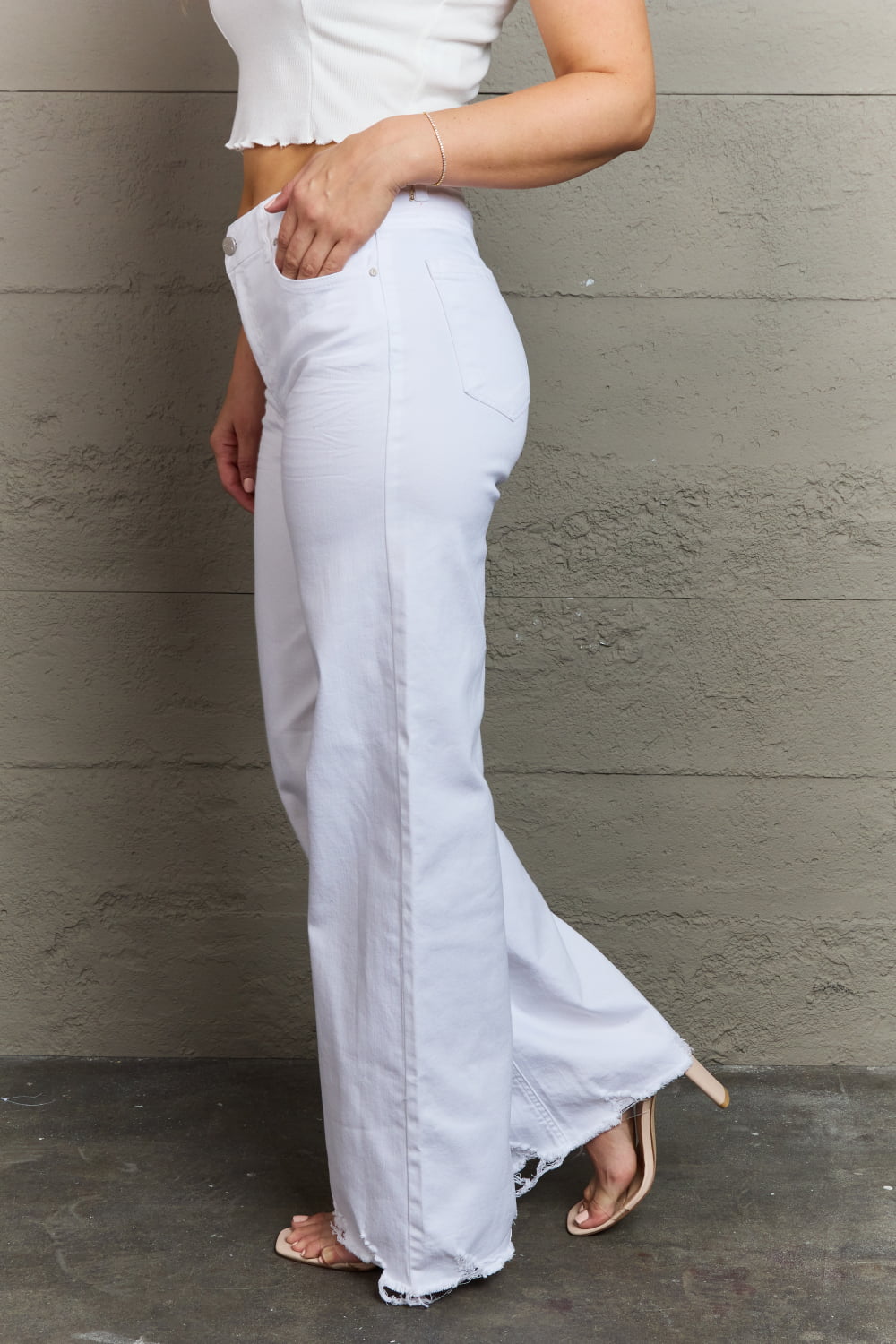 risen raelene full size high waist wide leg jeans in white