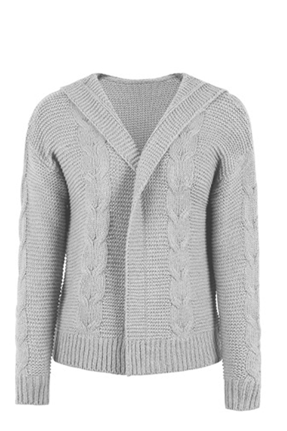 cable-knit dropped shoulder hooded cardigan