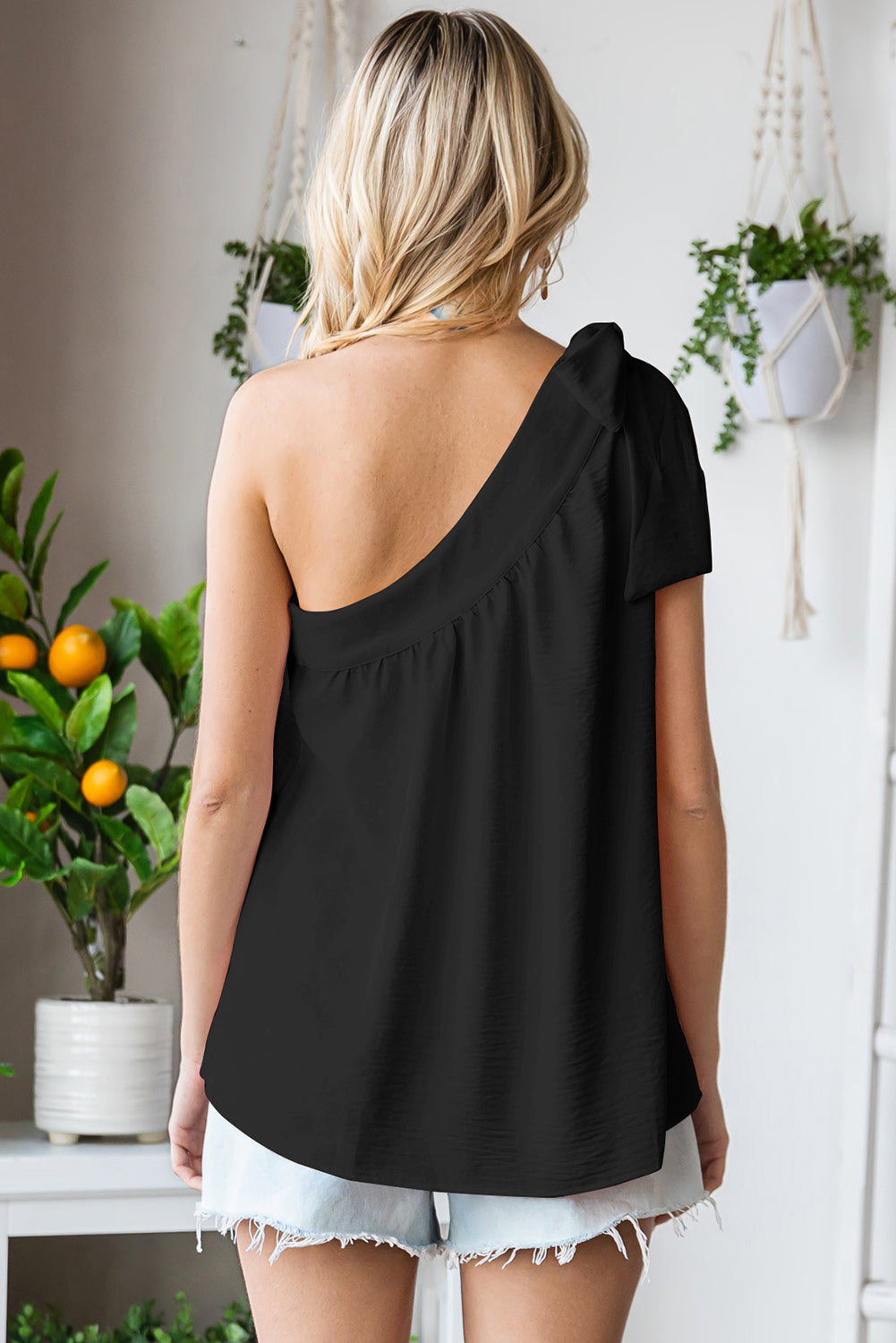 tied one-shoulder blouse