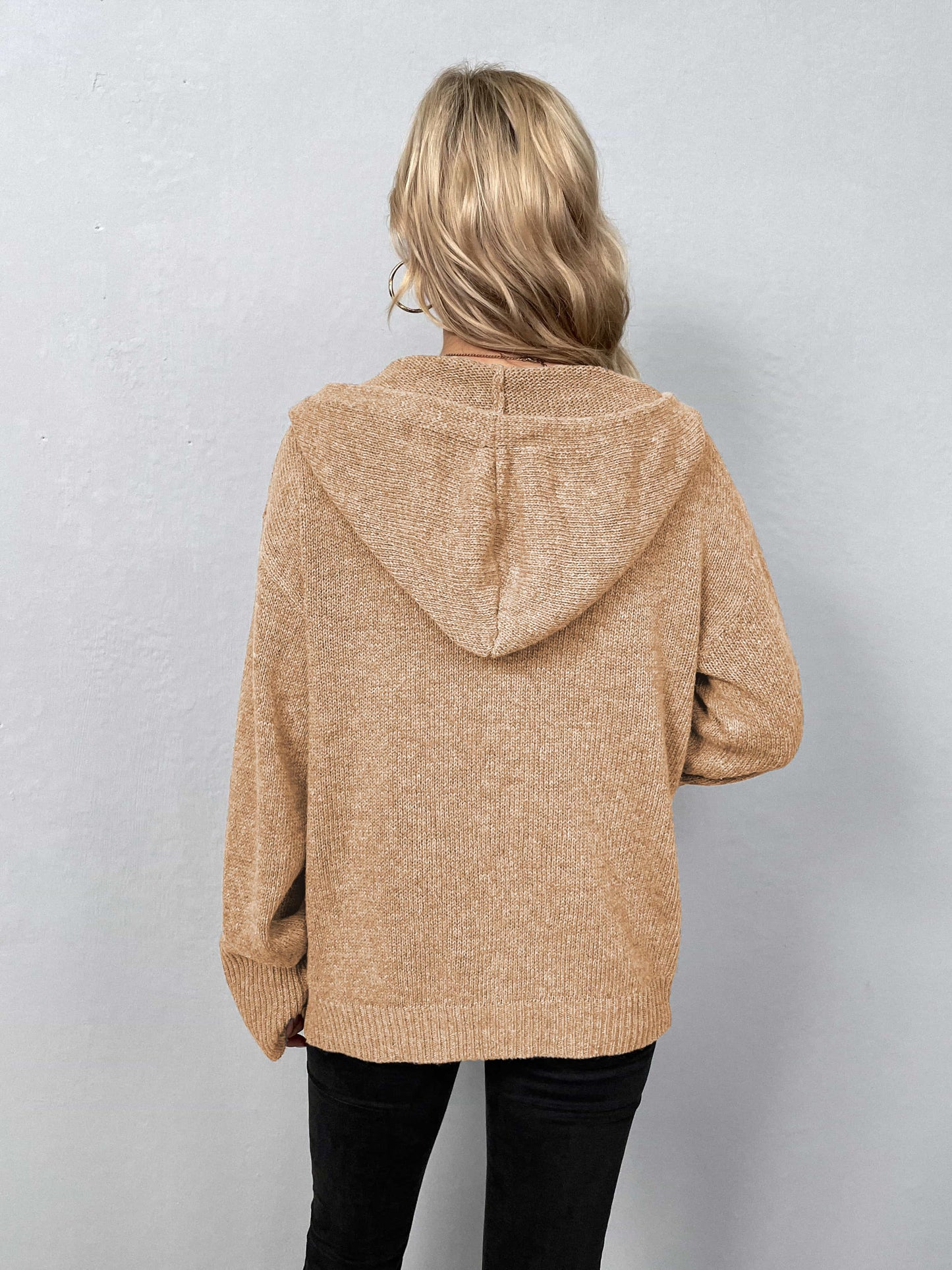 button-down long sleeve hooded sweater