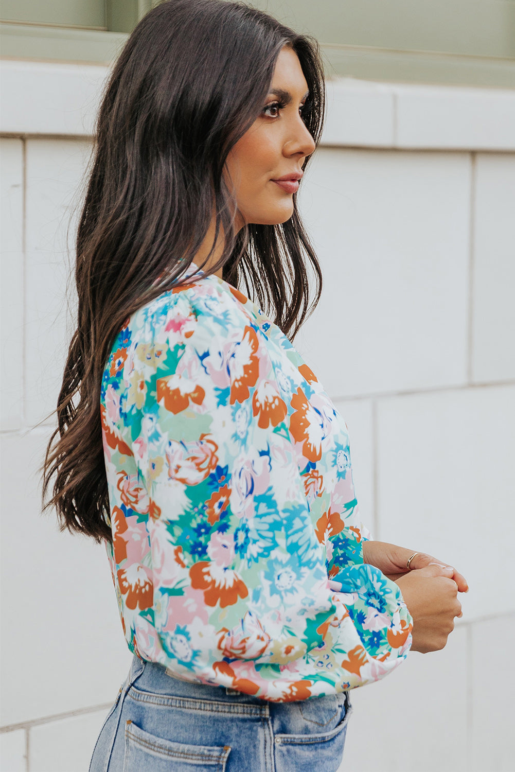 floral long balloon sleeve bodysuit