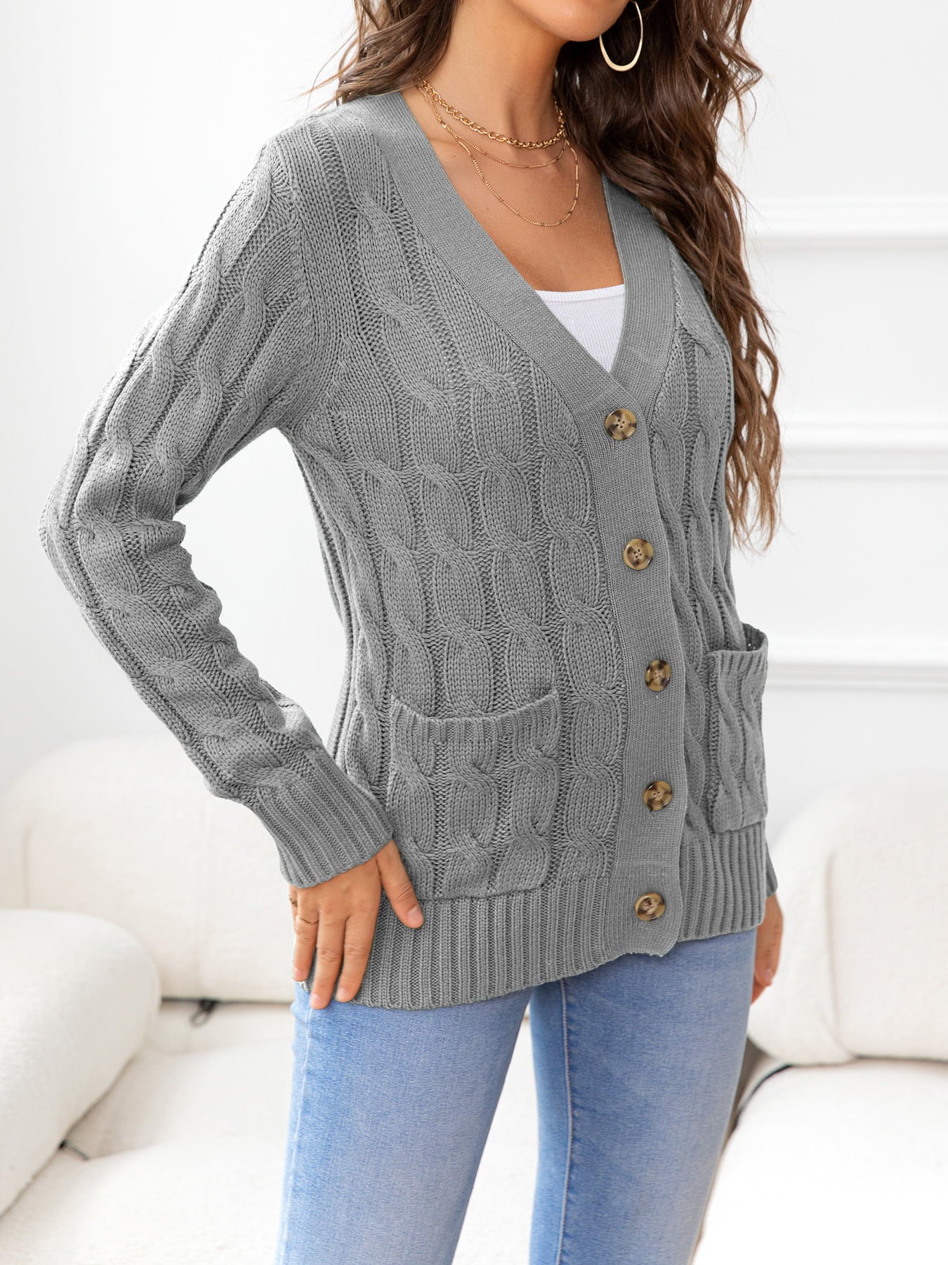 button down cable-knit cardigan