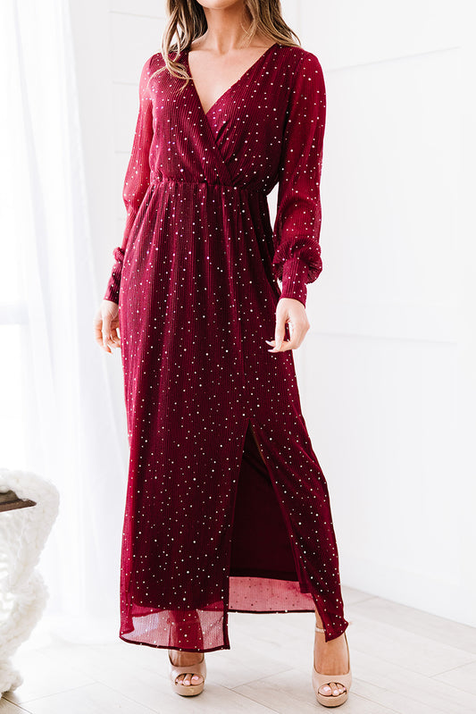 Rhinestone Surplice Split Maxi Dress