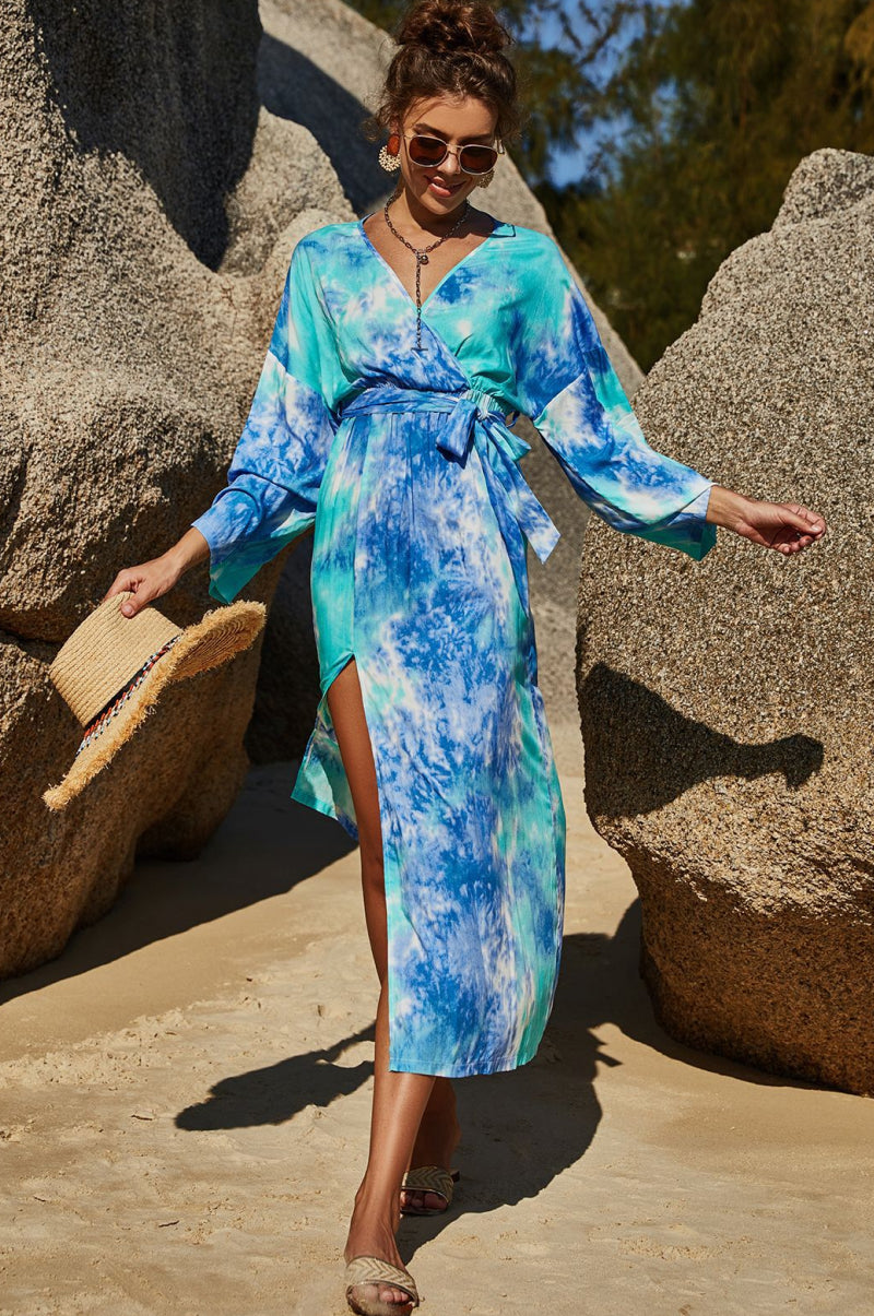 tie dye wrap maxi dress