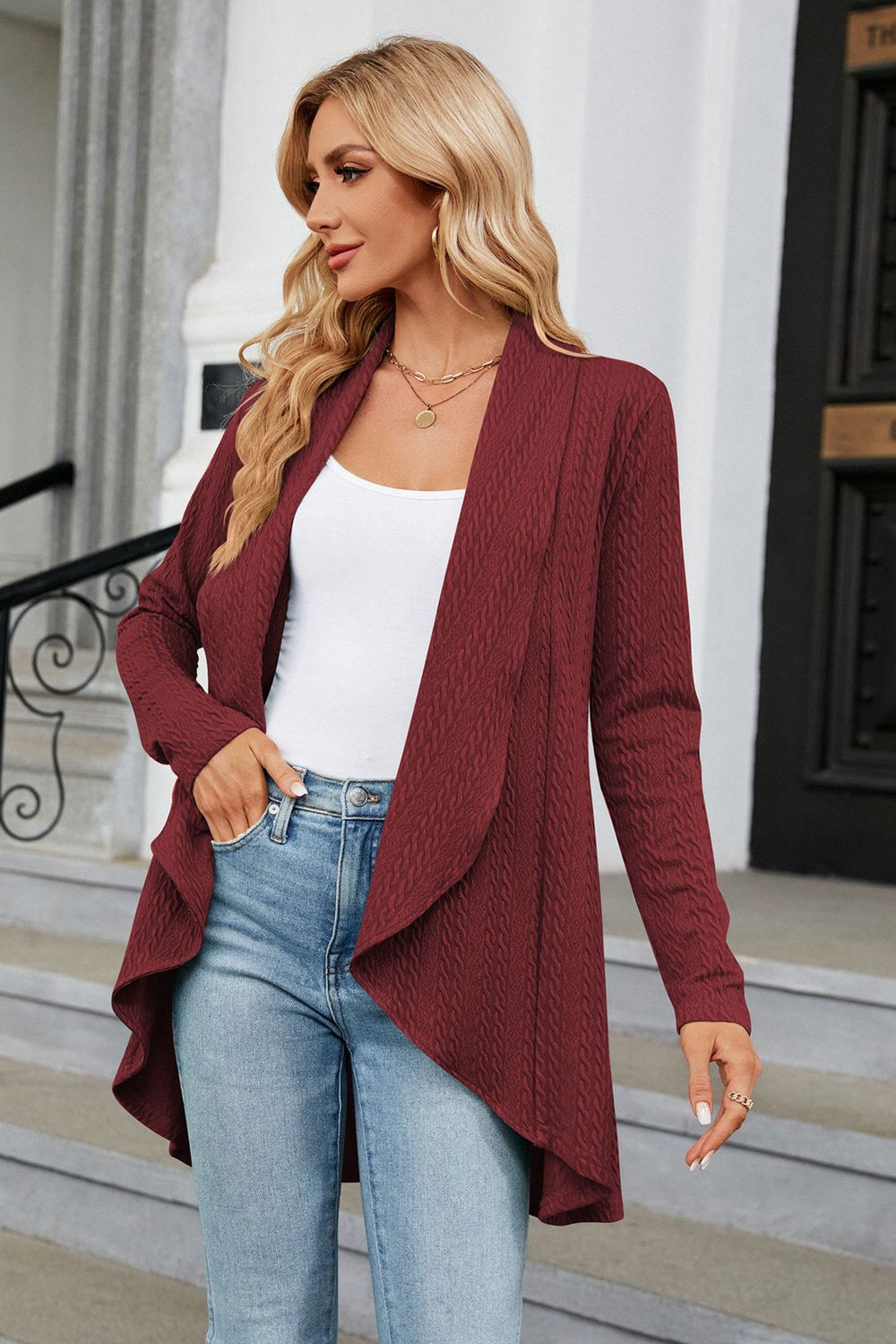 open front long sleeve cardigan