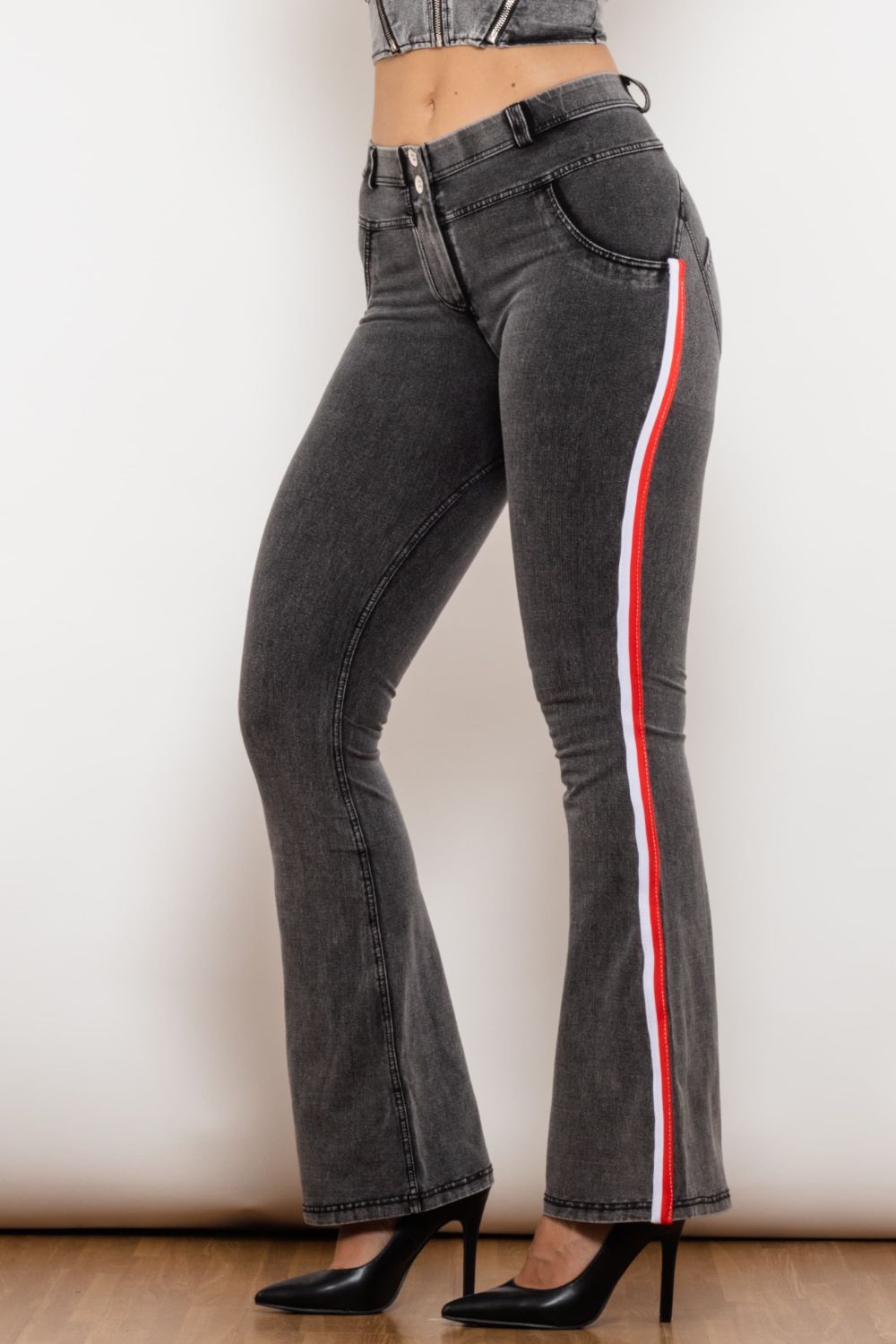 side stripe bootcut jeans