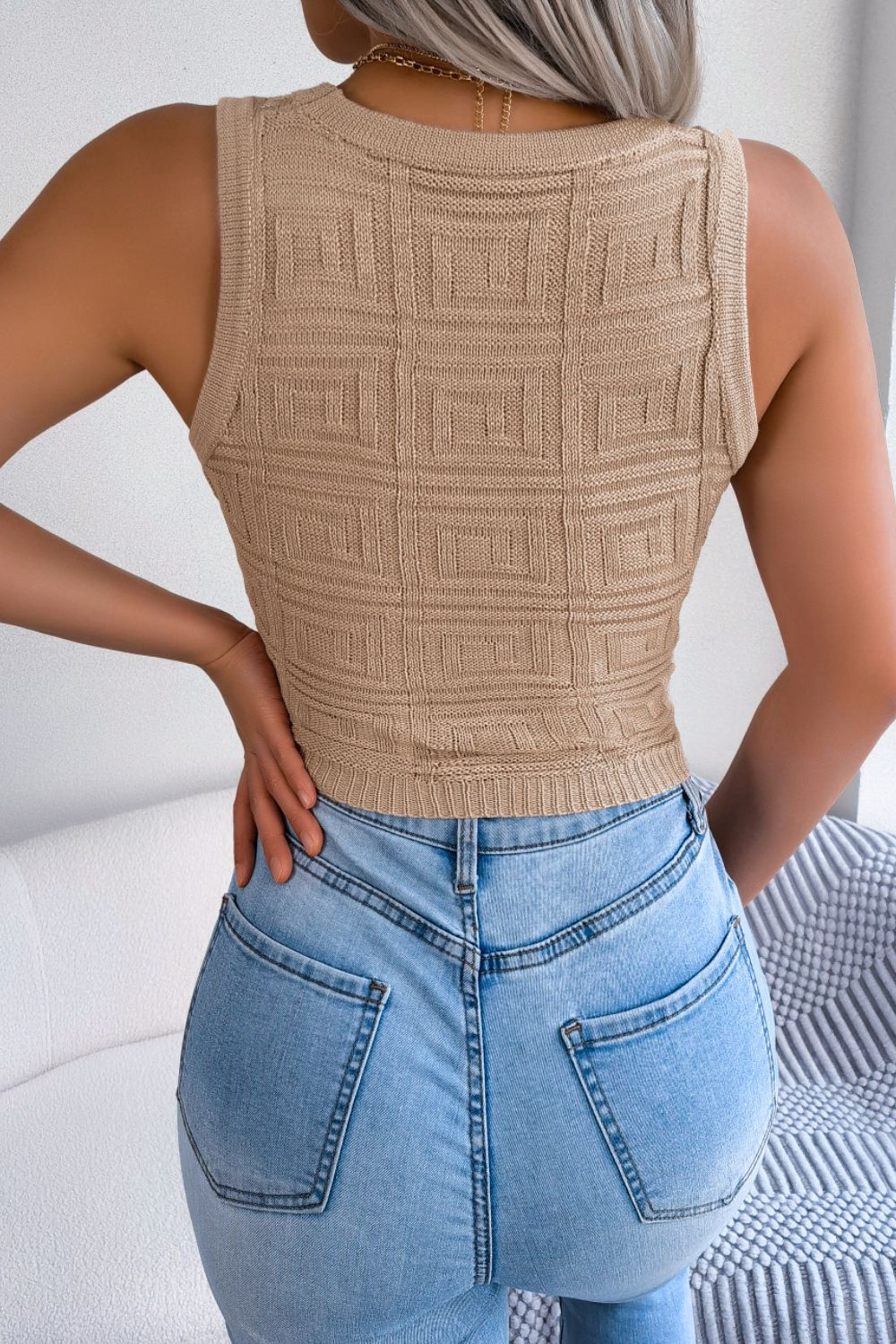 cutout sleeveless knit top