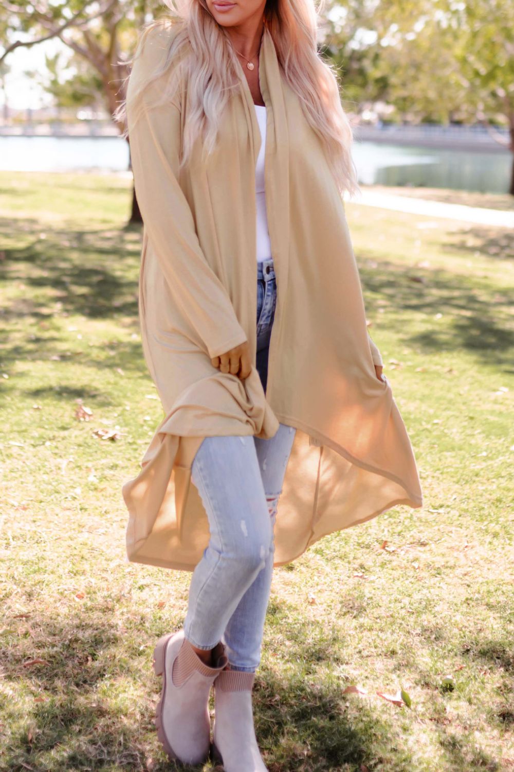 high-low open front cardigan with pockets