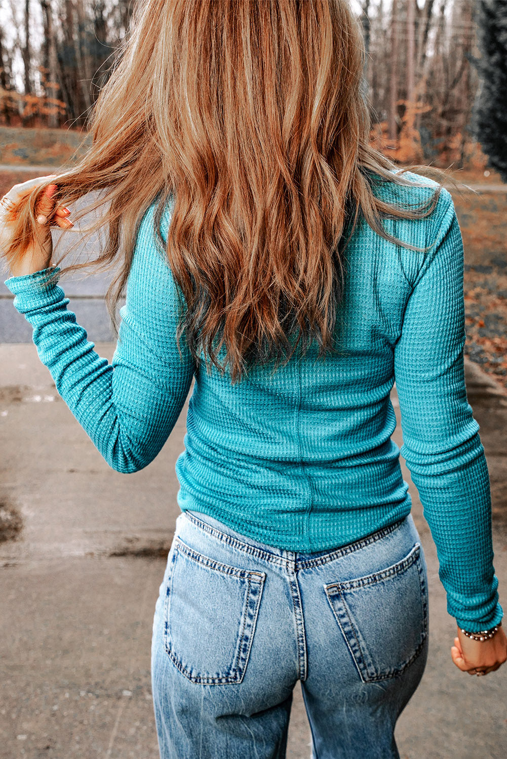 double take half-snap round neck long sleeve top