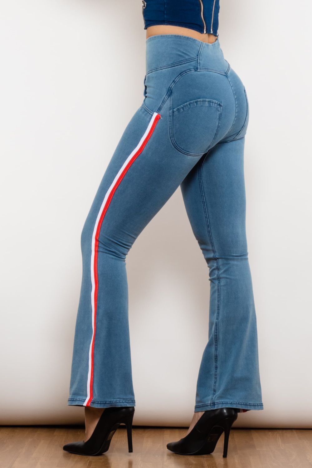 side stripe zip closure bootcut jeans